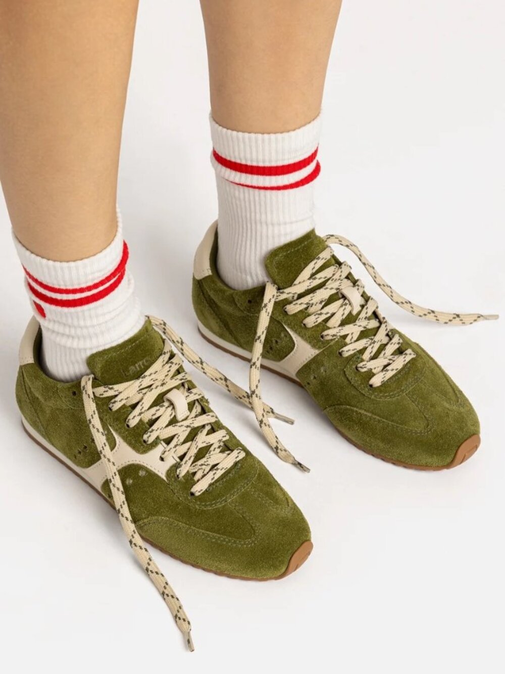 Larroudé Stella Seaweed Suede & Ivory Nappa Leather Sneakers Size 7